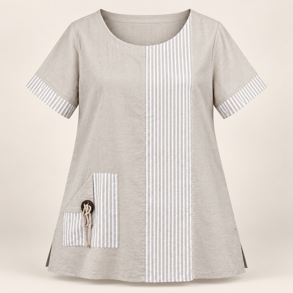 Ali Miles Tunic Womens 1X Linen Cotton Beige Lagenlook Coastal Grandmother